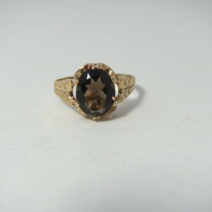 #1335  9ct Solid Gold Smokey Quartz Ring (1970s)