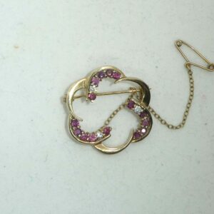 #2427 9ct Solid Gold Natural Ruby and Diamond Brooch