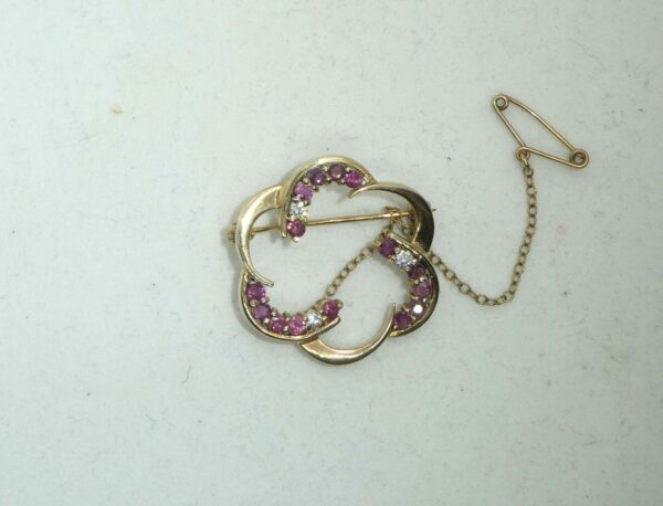 #2427 9ct Solid Gold Natural Ruby and Diamond Brooch