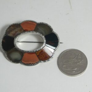 #2439 Victorian Silver Scottish Agate Brooch