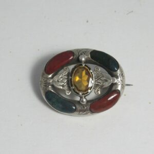 #2527 Solid Silver Scottish Citrine and Agate Brooch (1890)