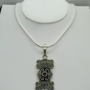 #3133 Solid Sterling Silver Black Onyx, Marcasite & Garnet Necklace