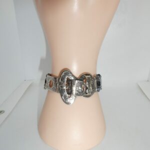 #3336 ANTIQUE VICTORIAN SILVER SCOTTISH AGATE BELT & BUCKLE BRACELET (Approx 1870s)