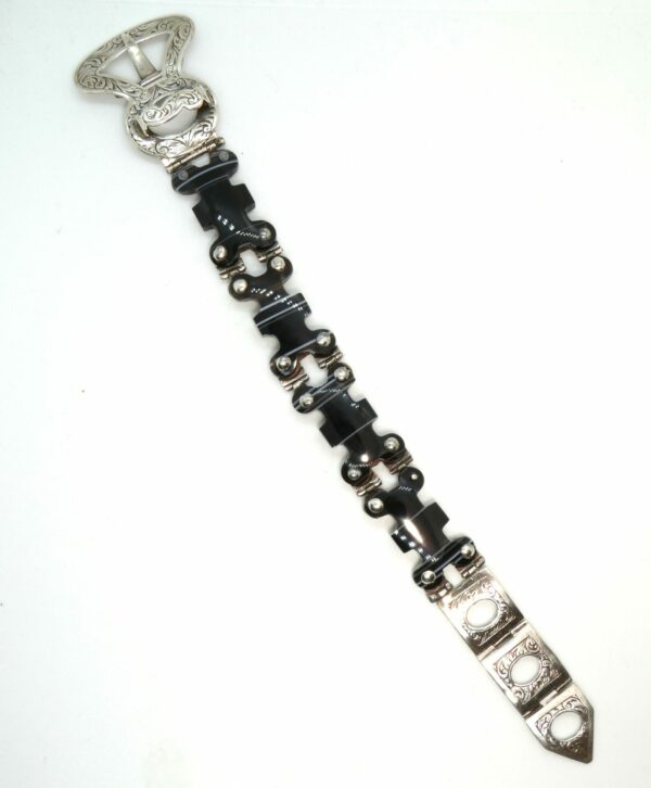 #3336 ANTIQUE VICTORIAN SILVER SCOTTISH AGATE BELT & BUCKLE BRACELET (Approx 1870s) - Image 3