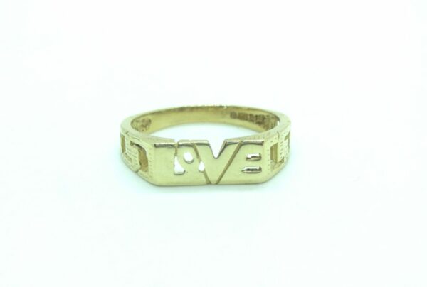 #3202 9CT YELLOW GOLD HIPPIE-STYLE "LOVE" RING