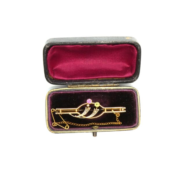 #3413 ANTIQUE 9CT ROSE GOLD SUFFRAGETTE BROOCH IN ORIGINAL BOX (Value: $1,890.00)