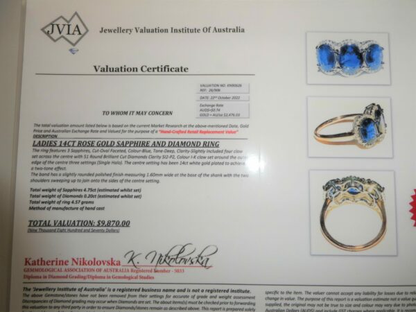 #3538 14CT ROSE GOLD SAPPHIRE & DIAMOND RING (Value: $9,870.00) - Image 4
