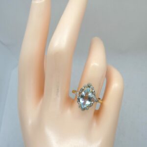 #3810 9ct Yellow Gold Aquamarine & Diamond Ring