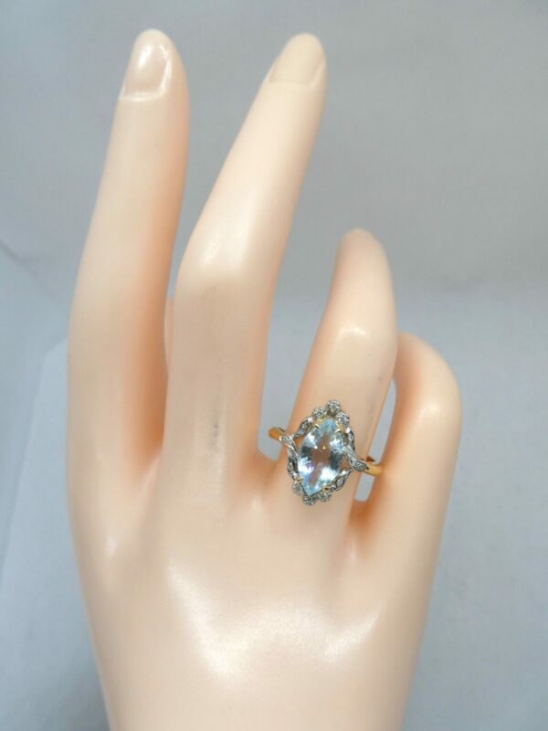 #3810 9ct Yellow Gold Aquamarine & Diamond Ring