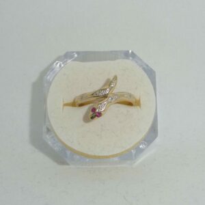 #3861 9ct Yellow Gold Snake Ring with Rubies & Diamonds