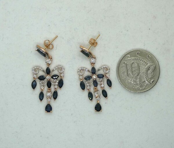 #3878 14ct Rose Gold Sapphire & Diamond Earrings (Value: $8,390.00) - Image 2