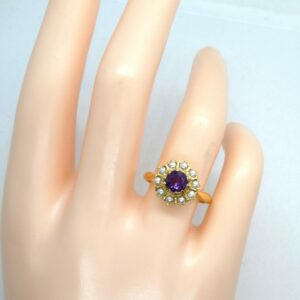 #3424 9ct Yellow Gold Amethyst & Pearl Ring