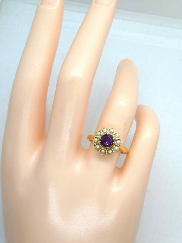 #3424 9ct Yellow Gold Amethyst & Pearl Ring