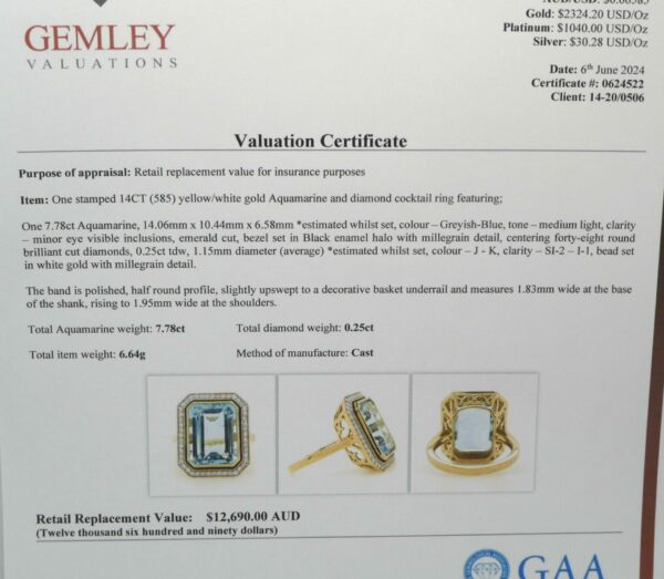 #3895 14ct Yellow/White Gold Aquamarine & Diamond Ring (Value: $12,690.00) - Image 3