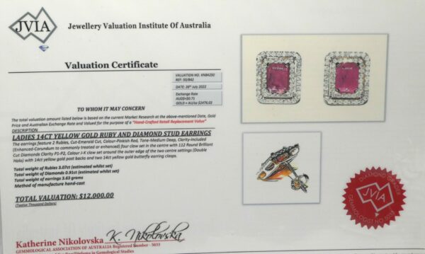 #3897 14ct Yellow Gold Ruby & Diamond Earrings (Value: $12,000.00) - Image 4