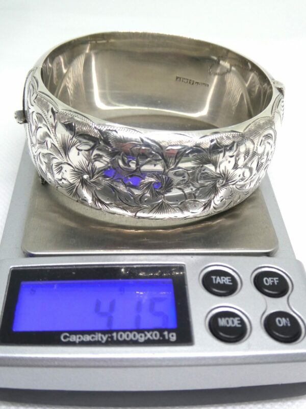 #3698C Solid Sterling Silver Engraved Bangle 1955 - Image 4