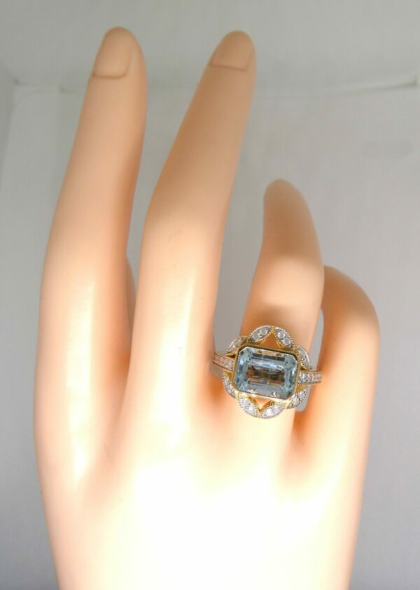 #3904 14ct Yellow/White Gold Aquamarine & Diamond Ring (Value: $12,590.00) - Image 2
