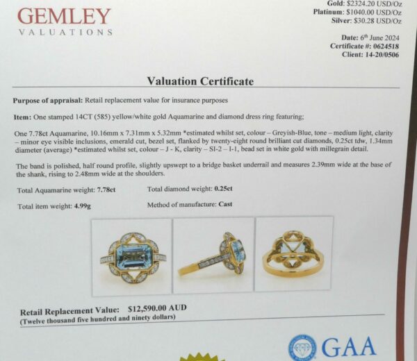 #3904 14ct Yellow/White Gold Aquamarine & Diamond Ring (Value: $12,590.00) - Image 4
