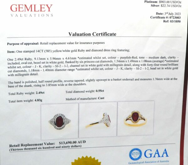 #3908 14ct Yellow/White Gold Ruby & Diamond Ring (Value: $13,690.00) - Image 4