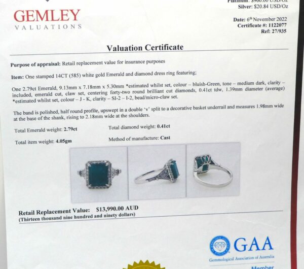 #3913 14ct White Gold Emerald & Diamond Ring (Value: $13,990.00) - Image 4