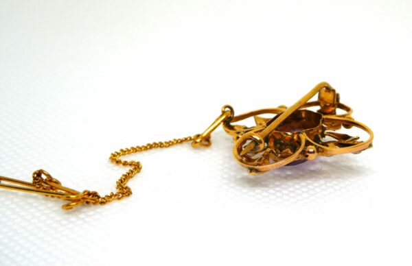 #3770 Antique Victorian 9ct Yellow Gold Amethyst & Seed Pearl Brooch - Image 3