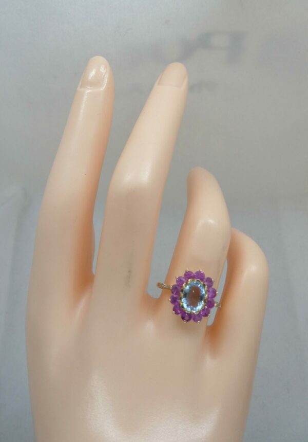 #3934 9ct Yellow Gold Aquamarine, Pink Topaz & Diamond Ring - Value: $3,490.00 - Image 2