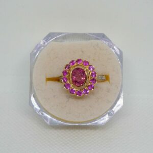 #3928 9ct Yellow Gold Tourmaline, Pink Sapphire & Diamond Ring - Value: $3,290.00