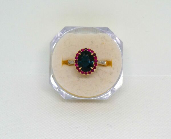 #3933 9ct Yellow Gold Topaz, Ruby & Diamond Ring - Value: $3,890.00
