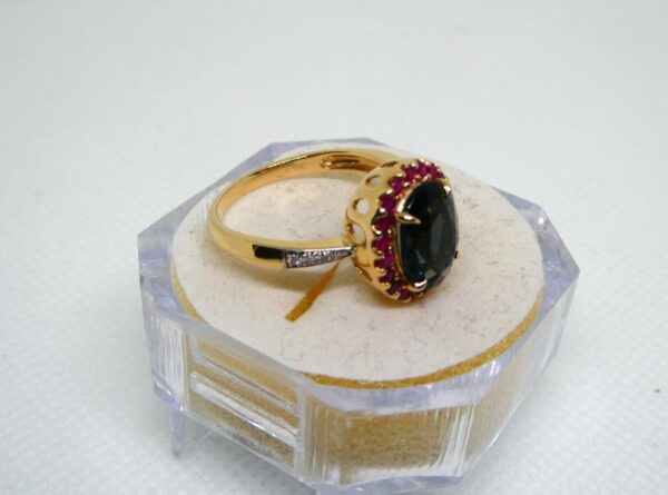 #3933 9ct Yellow Gold Topaz, Ruby & Diamond Ring - Value: $3,890.00 - Image 3
