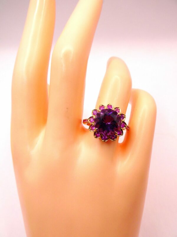 #3930 9ct Yellow Gold Amethyst, Pink Topaz & Diamond Ring - Value: $2,890.00 - Image 2