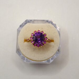 #3930 9ct Yellow Gold Amethyst, Pink Topaz & Diamond Ring - Value: $2,890.00