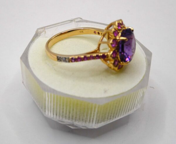 #3930 9ct Yellow Gold Amethyst, Pink Topaz & Diamond Ring - Value: $2,890.00 - Image 3