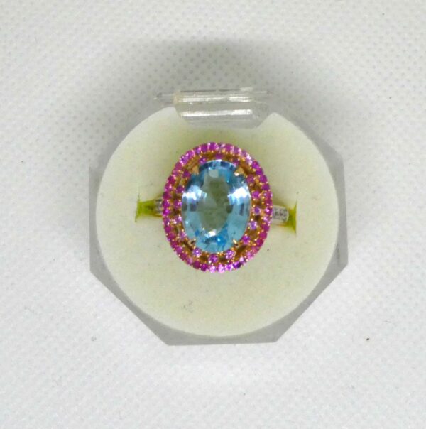 #3938 9ct Yellow Gold Topaz, Sapphire & Diamond Ring - Value: $3,890.00