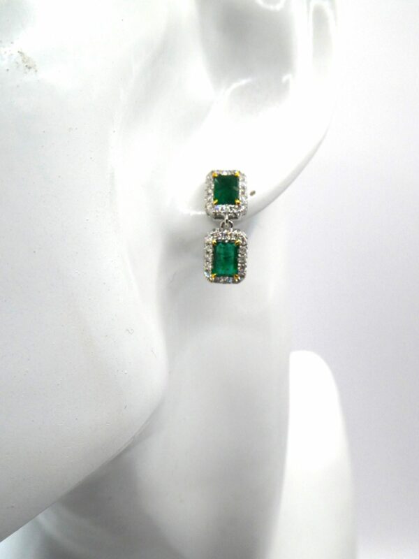 #3944 14ct White Gold Emerald & Diamond Earrings - Value: $10,390.00 - Image 2