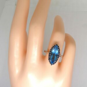 #3971 9ct White Gold Blue Topaz & Sapphire Ring