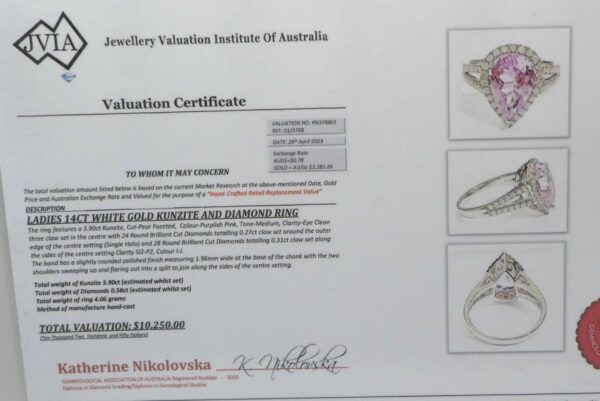 #3983 14ct White Gold Kunzite & Diamond Ring (Value: $10,250.00) - Image 4