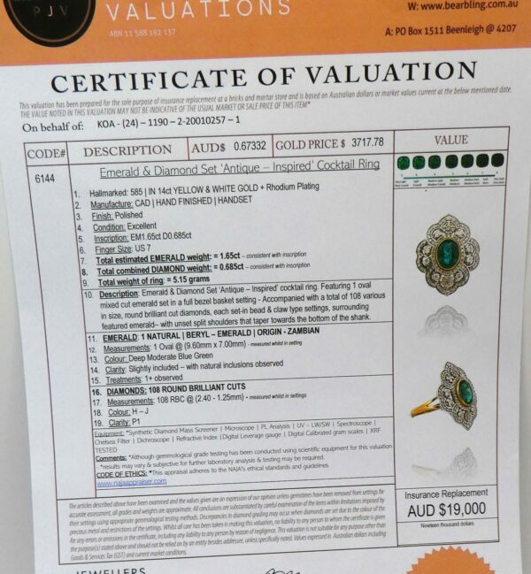 #3986 14ct Yellow Gold Zambian Emerald & Diamond Ring (Value: $19,000.00) - Image 4