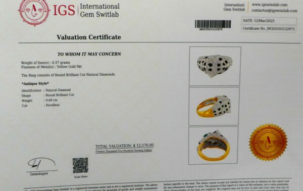 #3994 9ct Yellow Gold Diamond Panther Ring (Value: $12,570.00) - Image 4