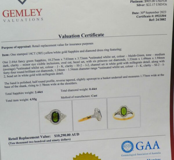 #3990 14ct Yellow Gold Green Sapphire & Diamond Ring (Value: $10,290.00) - Image 3