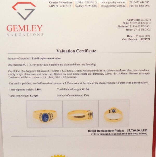 #3155 Vintage Unisex 9ct Yellow Gold Sapphire & Diamond Ring (Value: $3,740.00) - Image 4