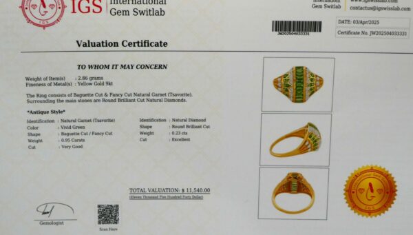 #3999 9ct Yellow Gold Tsavorite Garnet & Diamond Ring (Value: $11,540.00) - Image 4