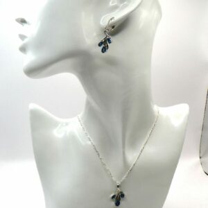 SOLID STERLING SILVER LONDON BLUE TOPAZ EARRING & NECKLACE SET