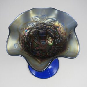 Fenton Blue Carnival Peacock Comport