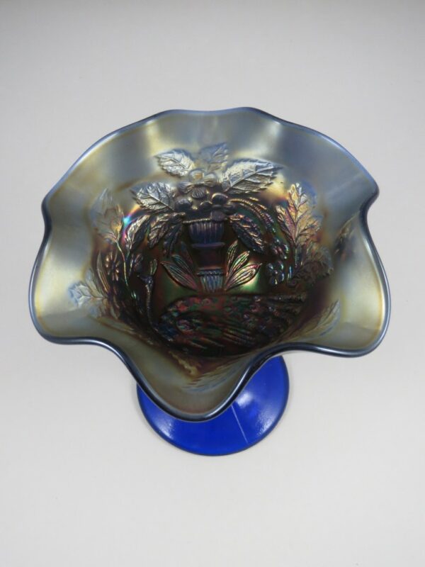 Fenton Blue Carnival Peacock Comport