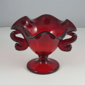 Ruby Red Dolphin Handled Comport