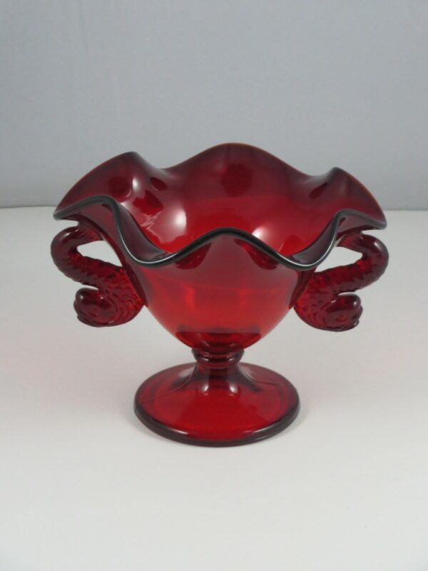 Ruby Red Dolphin Handled Comport